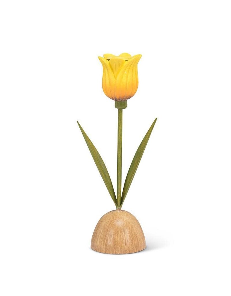 Abbott Collection Yellow Tulip Taper Candle Holder – Bright Floral Table Décor