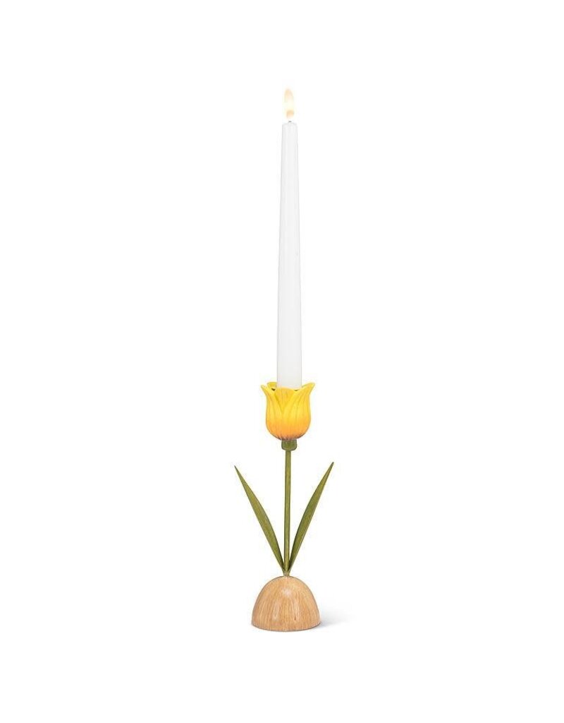 Abbott Collection Yellow Tulip Taper Candle Holder – Bright Floral Table Décor