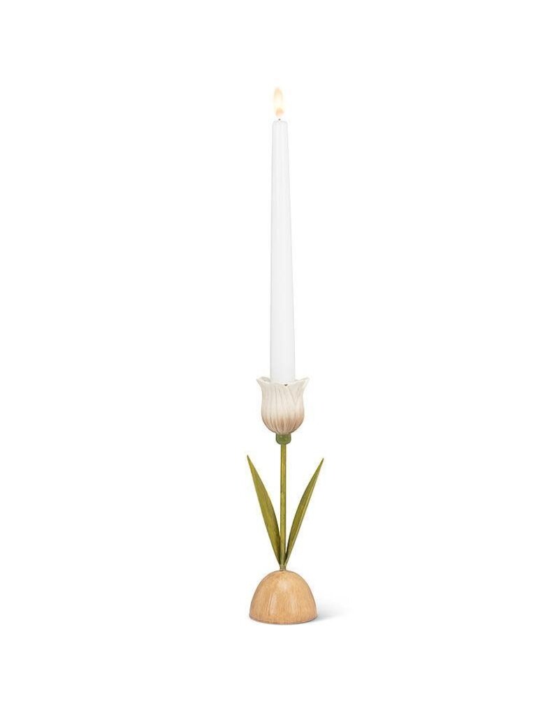 Abbott Collection White Tulip Taper Candle Holder – Elegant Floral Table Décor | Garden Party Style