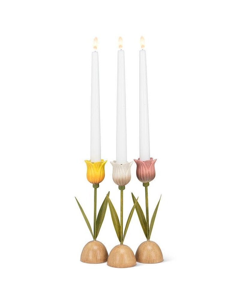 Abbott Collection White Tulip Taper Candle Holder – Elegant Floral Table Décor | Garden Party Style