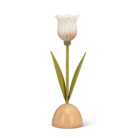 Abbott Collection White Tulip Taper Candle Holder – Elegant Floral Table Décor | Garden Party Style