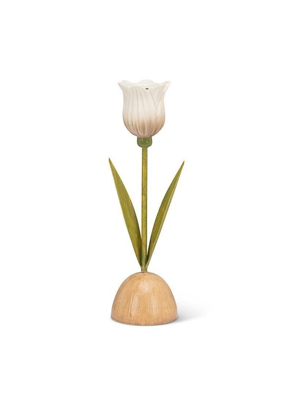 Abbott Collection White Tulip Taper Candle Holder – Elegant Floral Table Décor | Garden Party Style