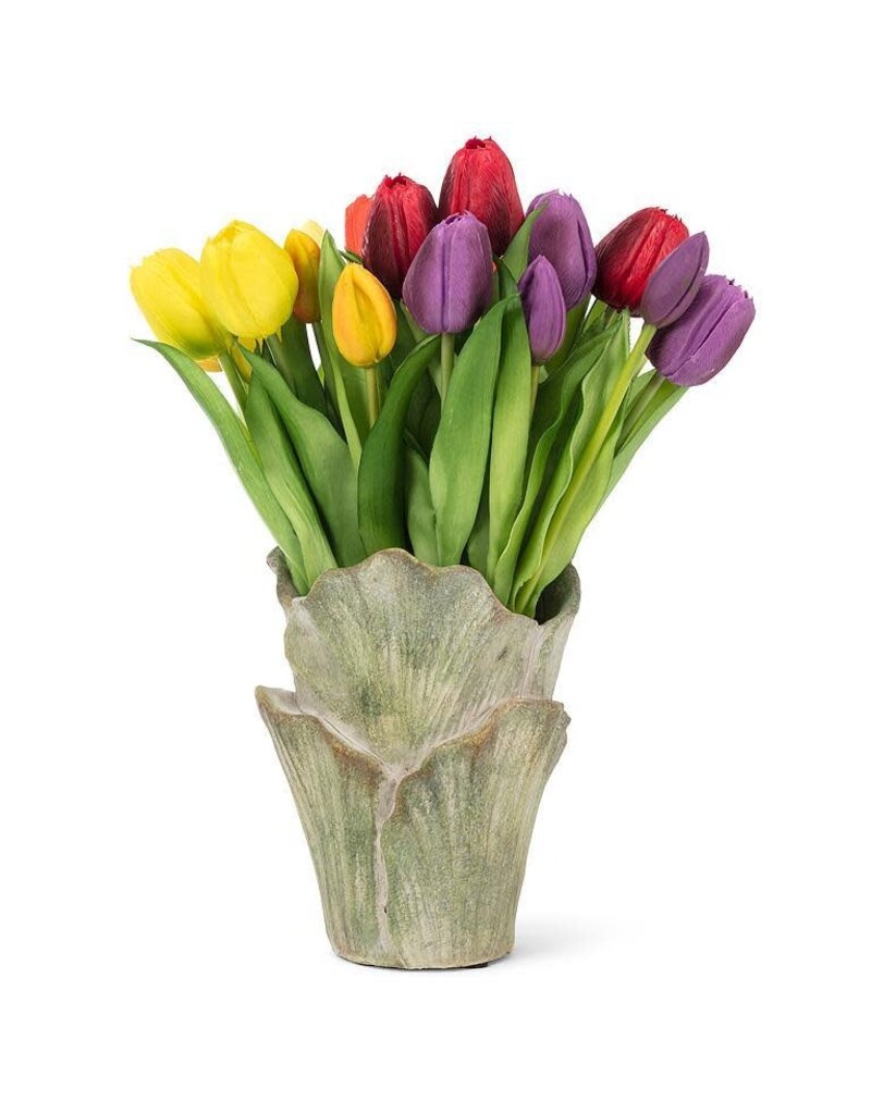 Abbott Collection Small Furled Leaf Vase – Green Cement Bud Vase | Organic Modern Decor