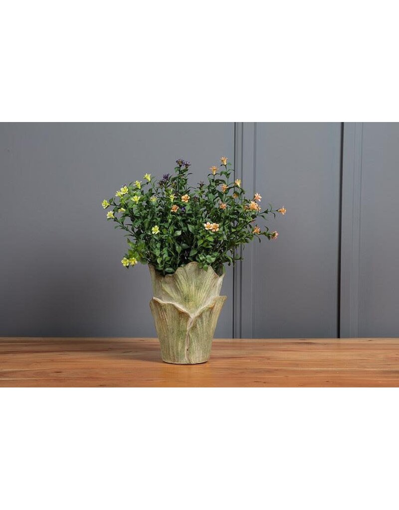 Abbott Collection Small Furled Leaf Vase – Green Cement Bud Vase | Organic Modern Decor