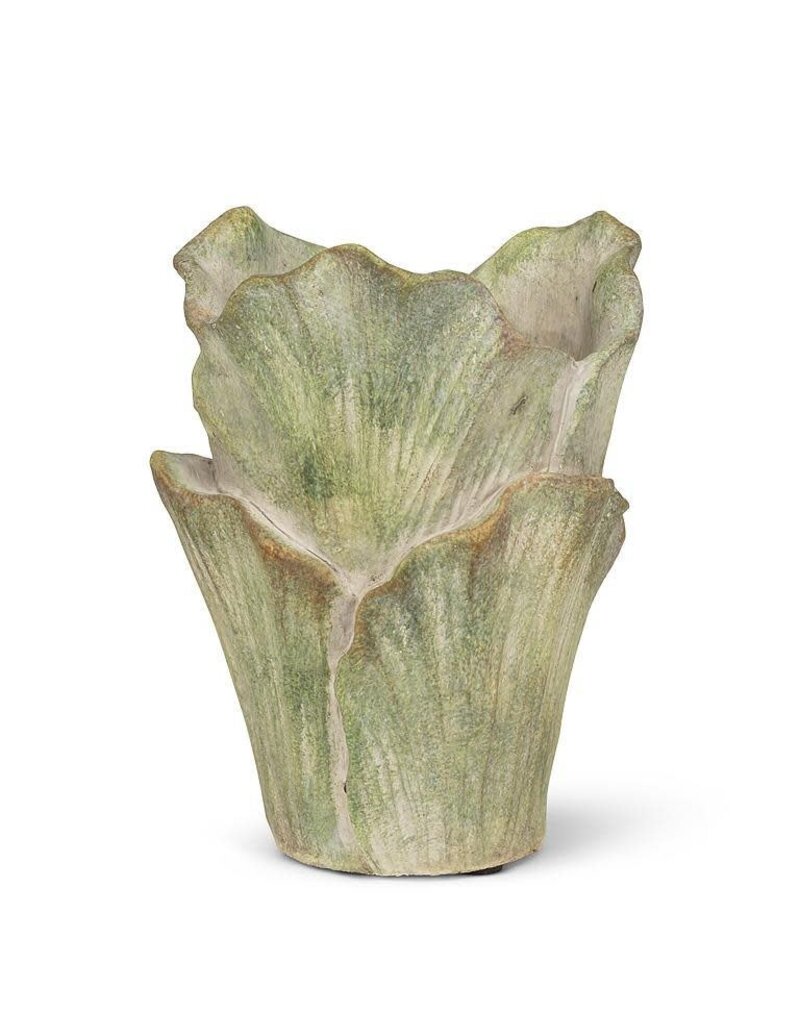 Abbott Collection Small Furled Leaf Vase – Green Cement Bud Vase | Organic Modern Decor