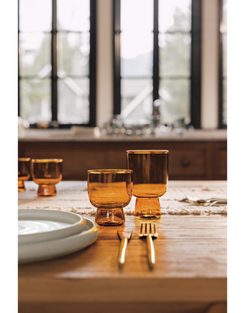 Danica Amber Pedestal Glass – 7oz Borosilicate Tumbler | Sculptural Drinkware