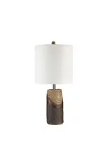 Renwil Vinca Table Lamp – Realistic Wood-Look Resin Lamp | Tall Drum Shade Lighting