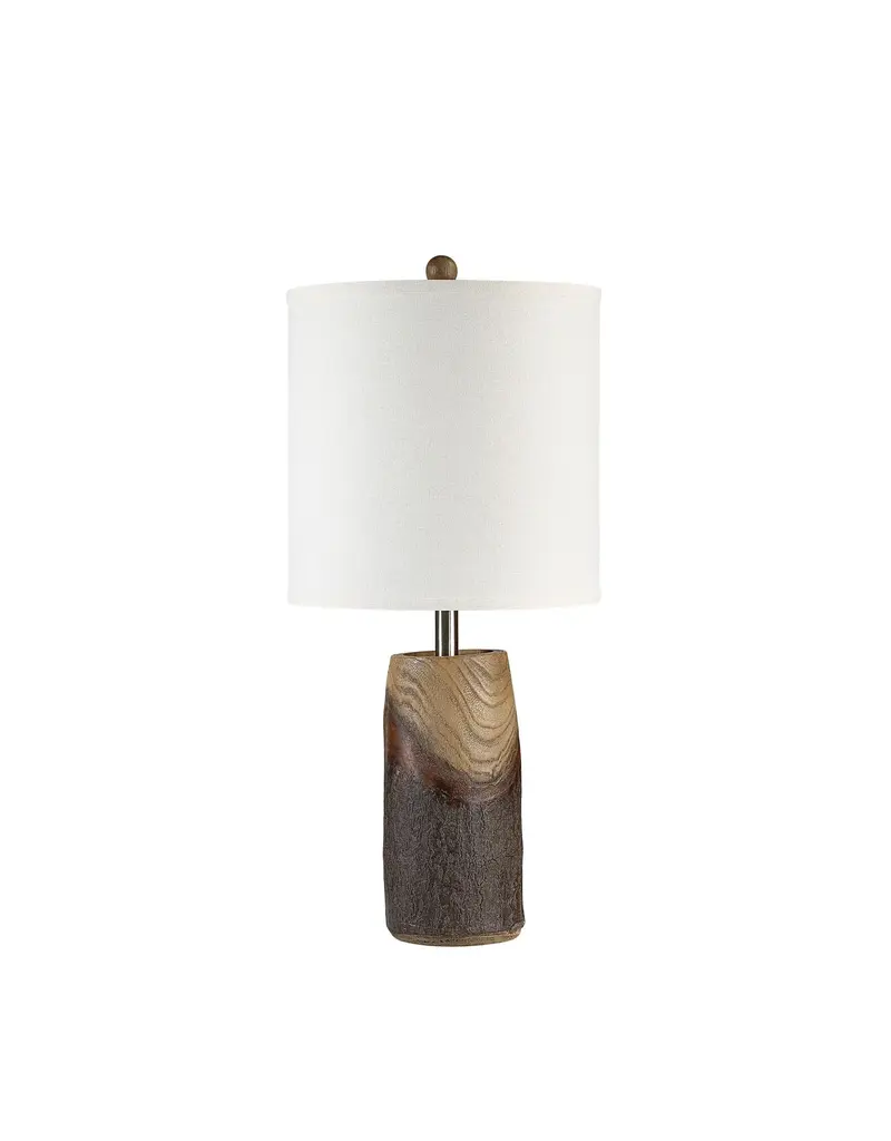 Renwil Vinca Table Lamp – Realistic Wood-Look Resin Lamp | Tall Drum Shade Lighting