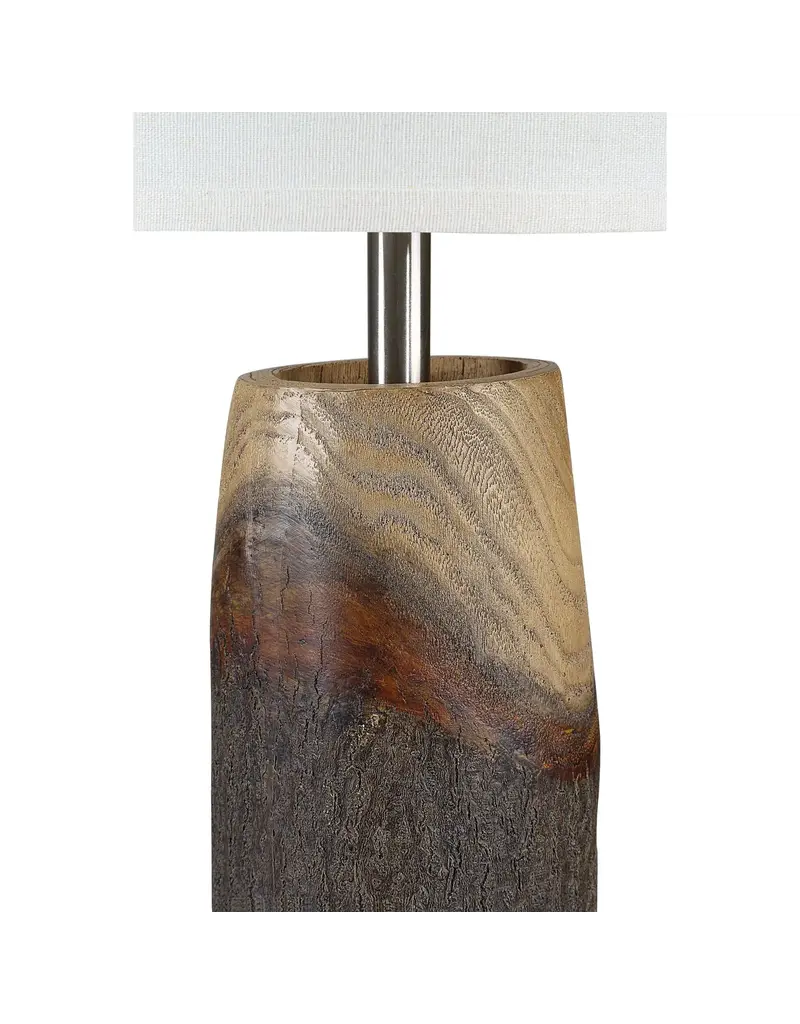 Renwil Vinca Table Lamp – Realistic Wood-Look Resin Lamp | Tall Drum Shade Lighting