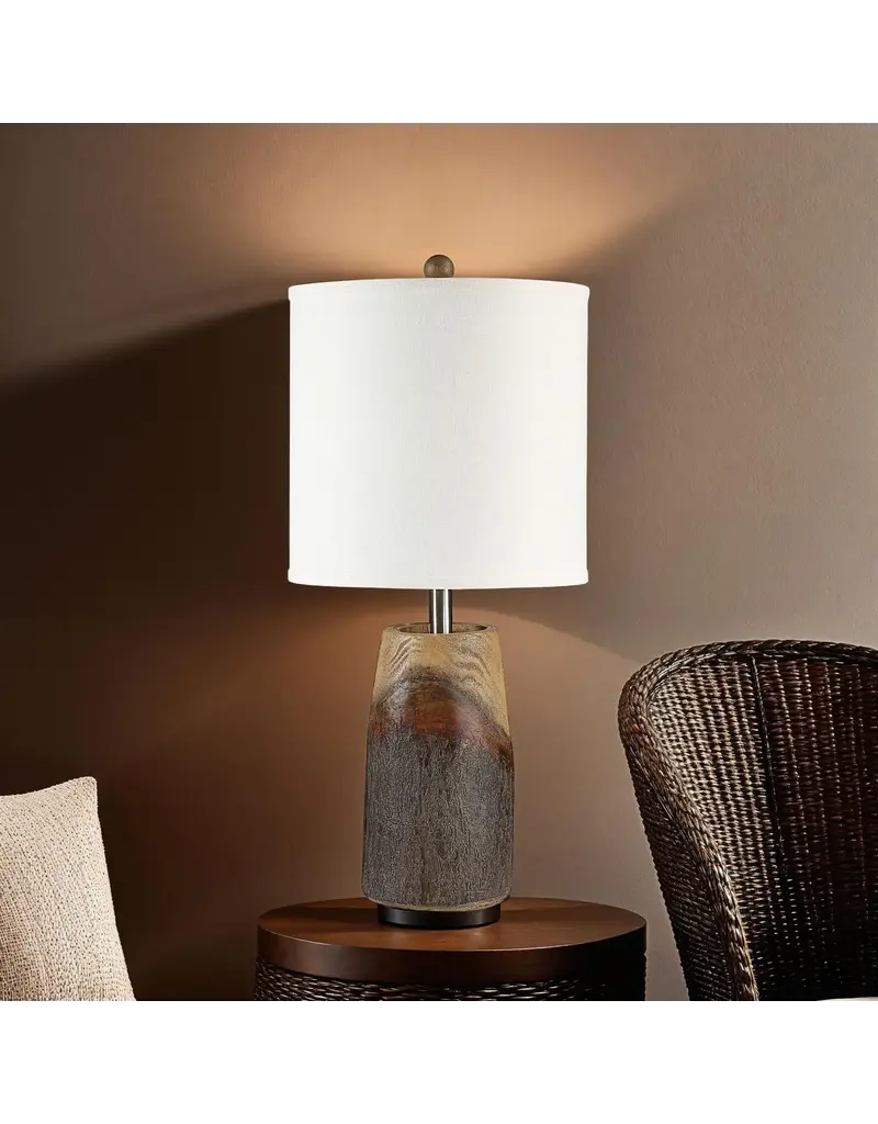 Renwil Vinca Table Lamp – Realistic Wood-Look Resin Lamp | Tall Drum Shade Lighting