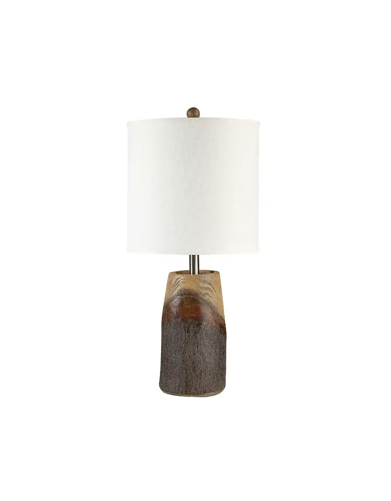 Renwil Vinca Table Lamp – Realistic Wood-Look Resin Lamp | Tall Drum Shade Lighting