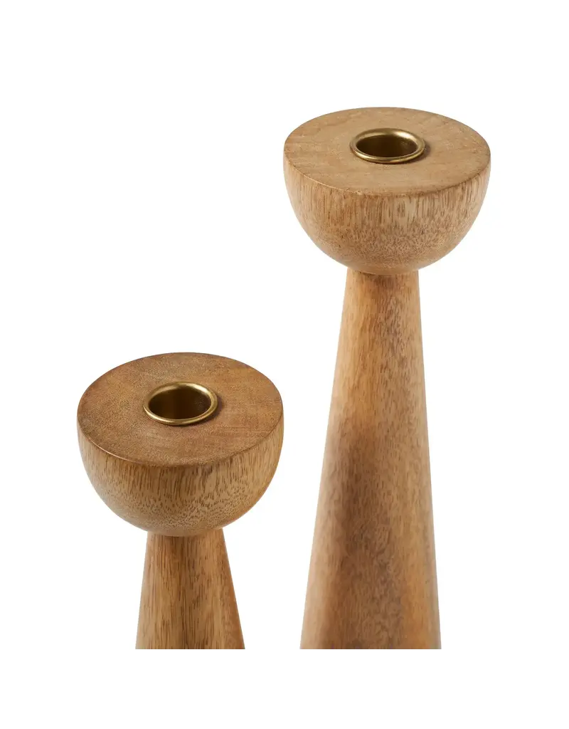 Renwil Laurier Set of 2 Mango Wood Taper Candle Holders – Mid-Century Modern Sculptural Decor