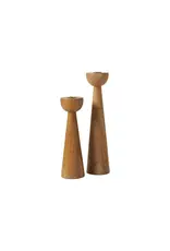 Renwil Laurier Set of 2 Mango Wood Taper Candle Holders – Mid-Century Modern Sculptural Decor