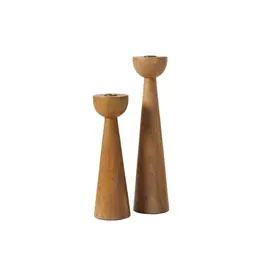Renwil Laurier Set of 2 Mango Wood Taper Candle Holders – Mid-Century Modern Sculptural Decor