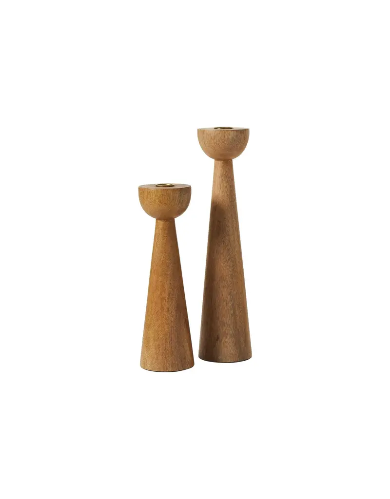 Renwil Laurier Set of 2 Mango Wood Taper Candle Holders – Mid-Century Modern Sculptural Decor