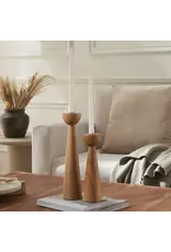 Renwil Laurier Set of 2 Mango Wood Taper Candle Holders – Mid-Century Modern Sculptural Decor