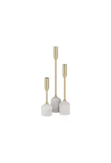 Renwil Marchesa Set of 3 Candle Holders – Satin Brass & Marble | Modern Romantic Decor