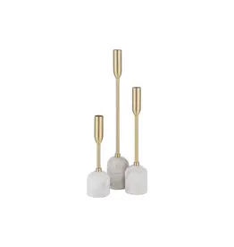 Renwil Marchesa Set of 3 Candle Holders – Satin Brass & Marble | Modern Romantic Decor