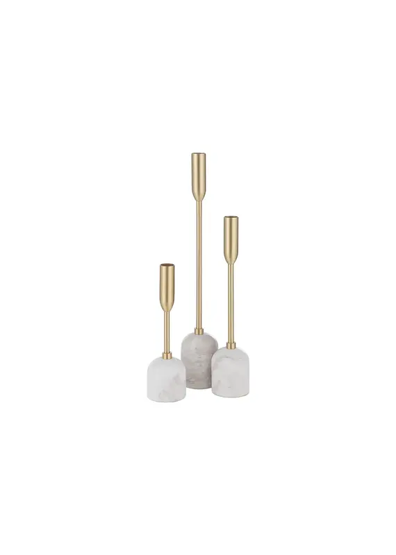 Renwil Marchesa Set of 3 Candle Holders – Satin Brass & Marble | Modern Romantic Decor