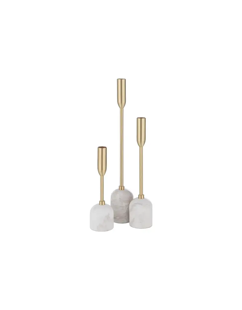 Renwil Marchesa Set of 3 Candle Holders – Satin Brass & Marble | Modern Romantic Decor