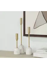 Renwil Marchesa Set of 3 Candle Holders – Satin Brass & Marble | Modern Romantic Decor