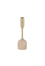 Renwil Vesta Set of 3 Taper Candle Holders – Satin Brass & Travertine | Elegant Romantic Decor