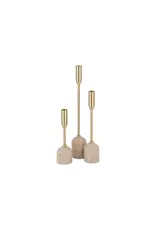 Renwil Vesta Set of 3 Taper Candle Holders – Satin Brass & Travertine | Elegant Romantic Decor