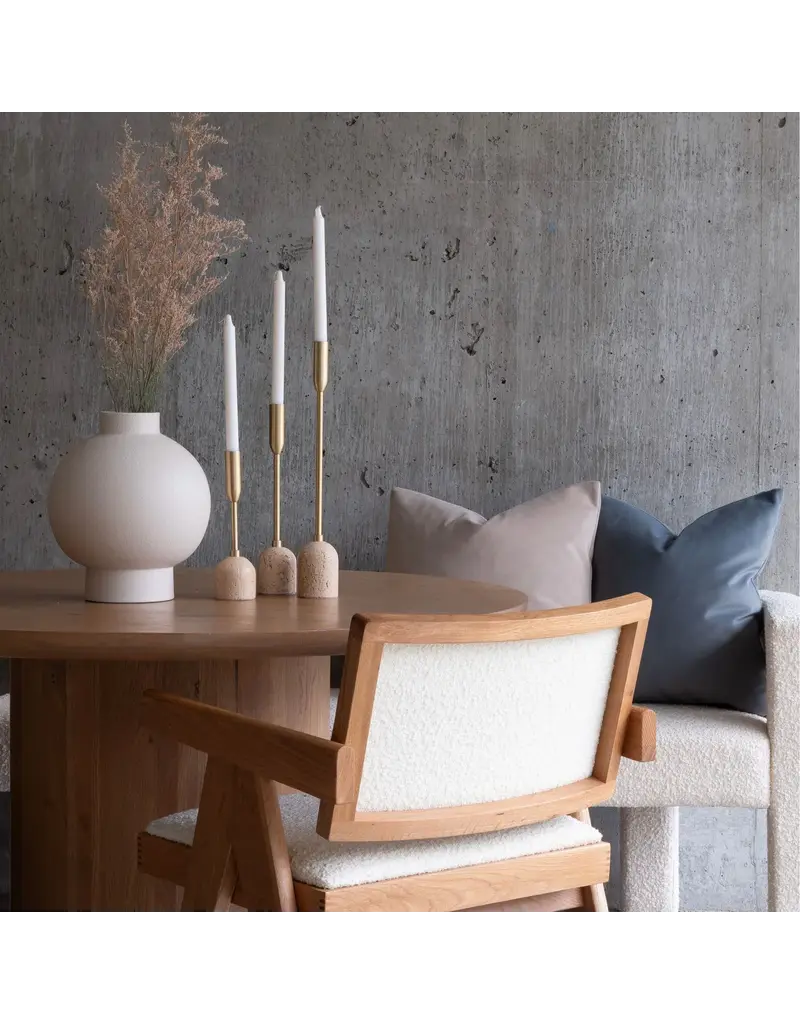 Renwil Vesta Set of 3 Taper Candle Holders – Satin Brass & Travertine | Elegant Romantic Decor