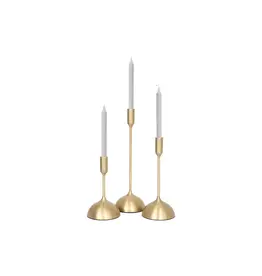 Renwil Ferris Set of 3 Taper Candle Holders – Gold Aluminum Candle Stands | Modern Centerpiece