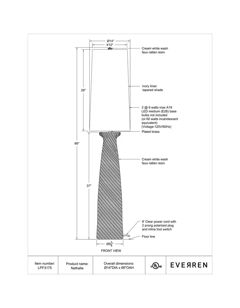 Renwil Nathalie Floor Lamp – Faux Rattan White-Washed Finish | Beachy Modern Lighting