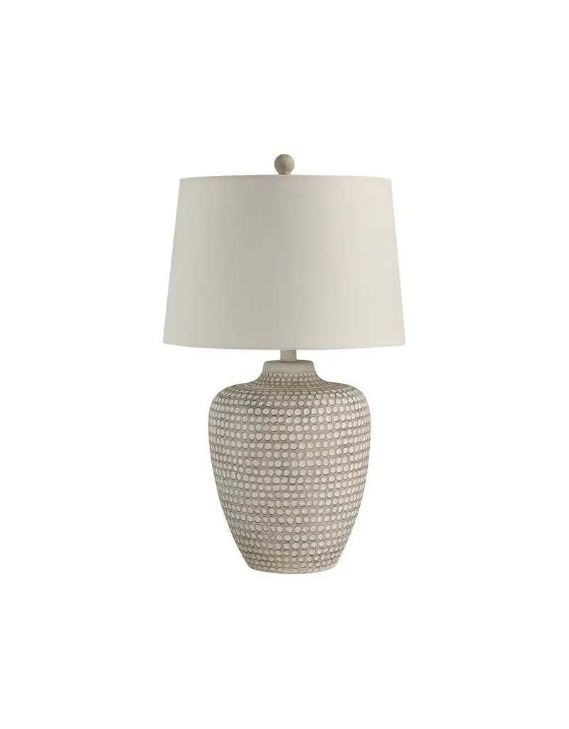Renwil Albacete Table Lamp – Hammered Resin Earthenware Look | Oatmeal Linen Shade