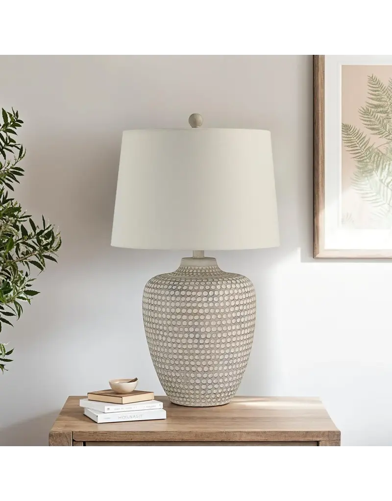 Renwil Albacete Table Lamp – Hammered Resin Earthenware Look | Oatmeal Linen Shade