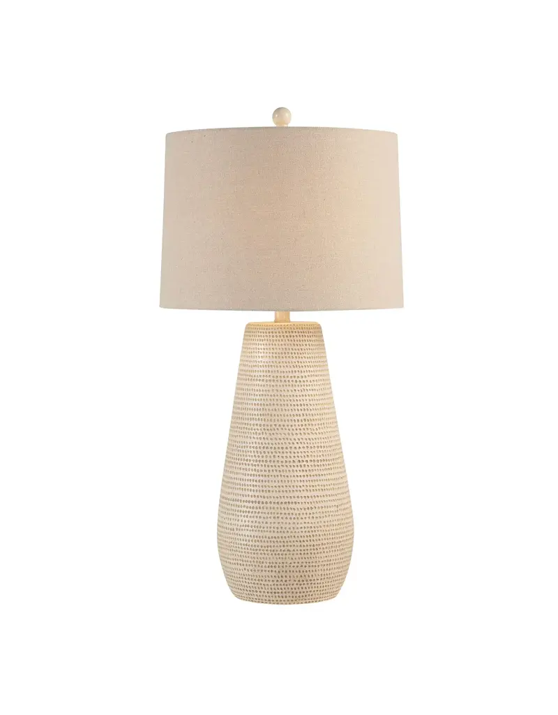 Renwil Lanikai Table Lamp by Renwil – Hammered Beige Resin | Oatmeal Linen Drum Shade