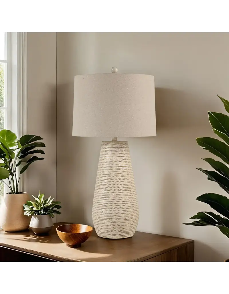 Renwil Lanikai Table Lamp by Renwil – Hammered Beige Resin | Oatmeal Linen Drum Shade