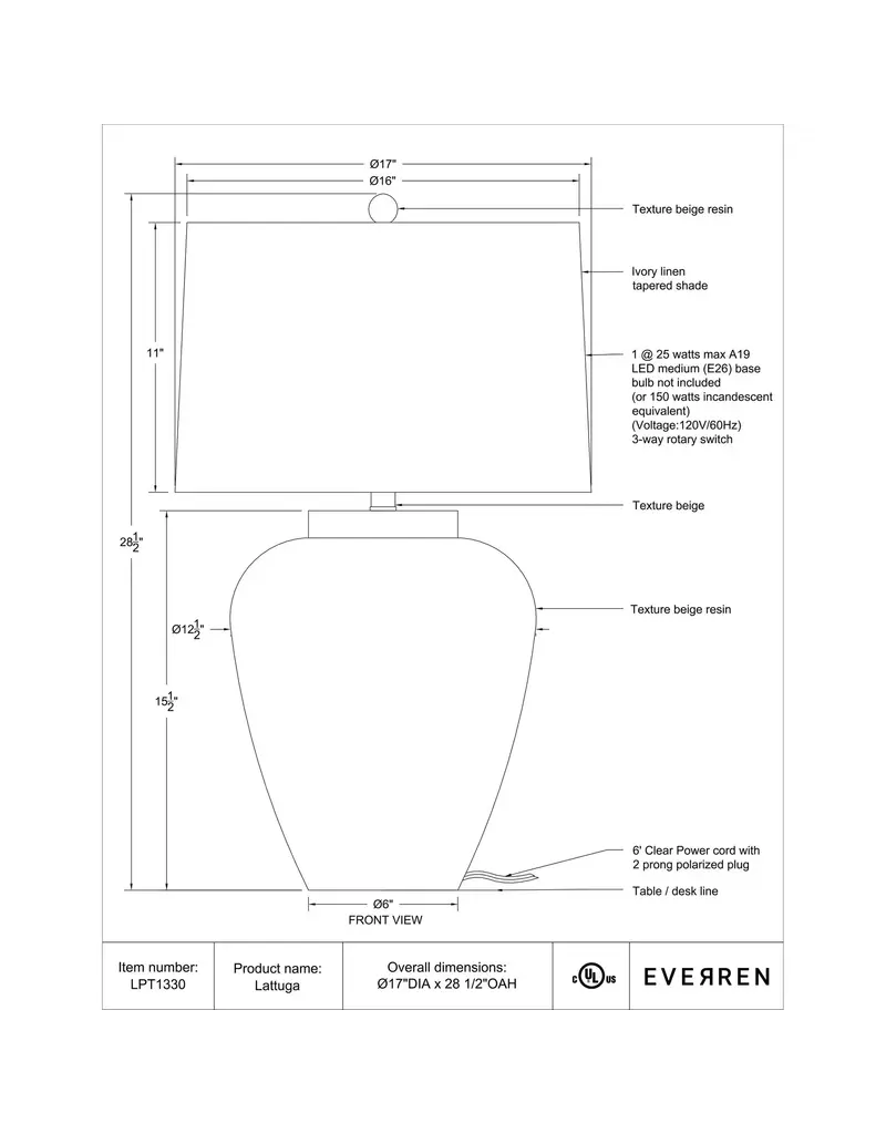 Renwil Lattuga Table Lamp by Renwil – Textured Beige Resin | Ivory Linen Drum Shade