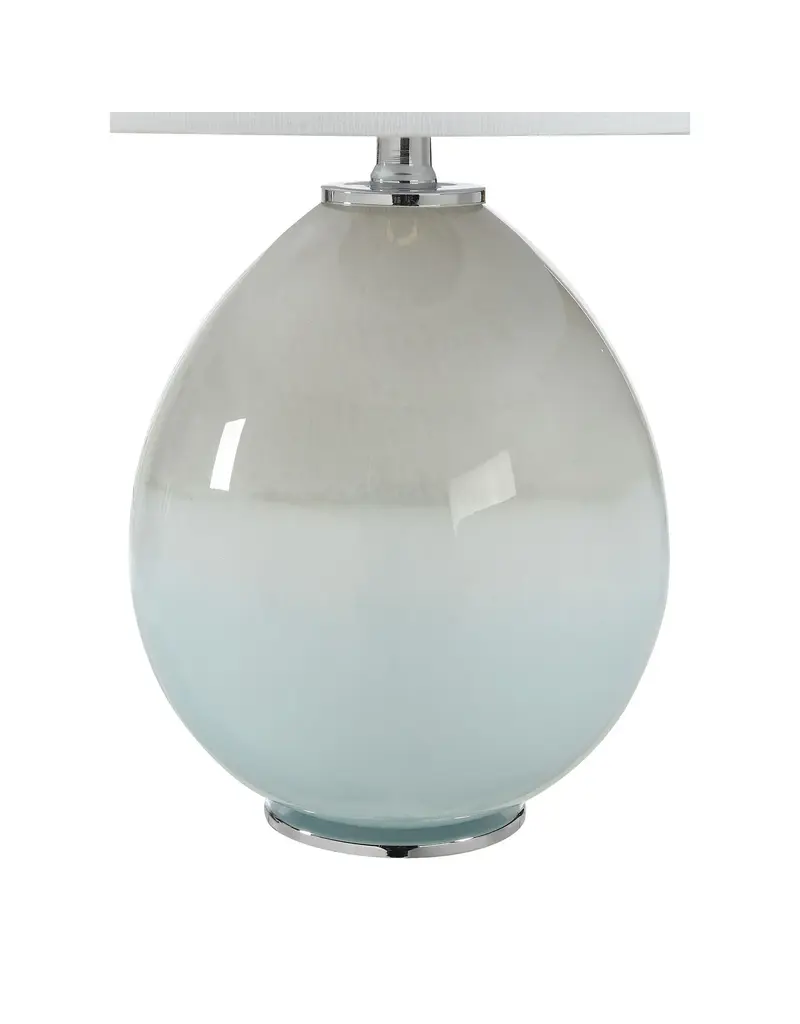 Renwil Calais Table Lamp by Renwil – Pale Blue Glass | White Linen Shade, Transitional Lighting