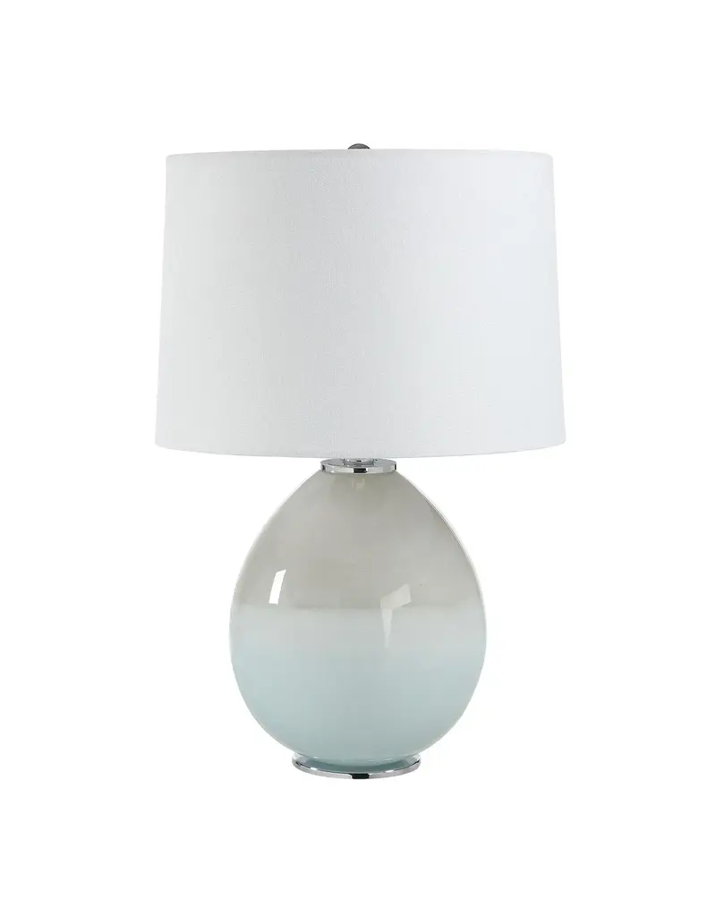Renwil Calais Table Lamp by Renwil – Pale Blue Glass | White Linen Shade, Transitional Lighting