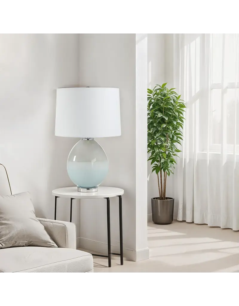 Renwil Calais Table Lamp by Renwil – Pale Blue Glass | White Linen Shade, Transitional Lighting