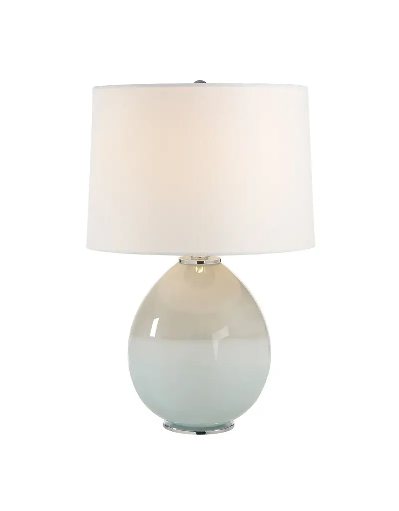 Renwil Calais Table Lamp by Renwil – Pale Blue Glass | White Linen Shade, Transitional Lighting