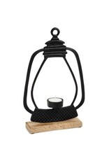 adv Black Tea Light Lantern with Wooden Base