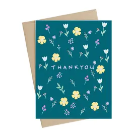 Little May Papery Turquoise Flower Thank You Greeting Card by Little May Papery