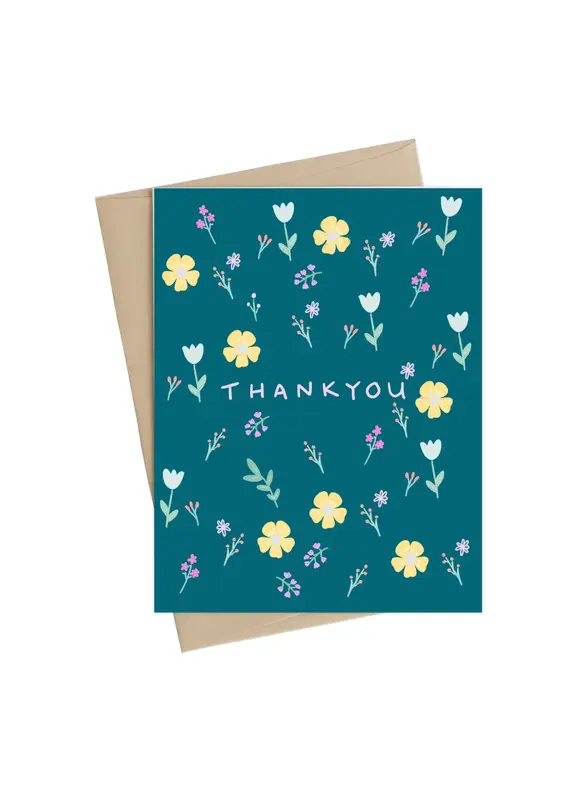 Little May Papery Turquoise Flower Thank You Greeting Card by Little May Papery