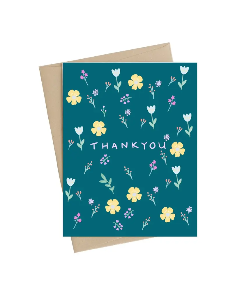 Little May Papery Turquoise Flower Thank You Greeting Card by Little May Papery