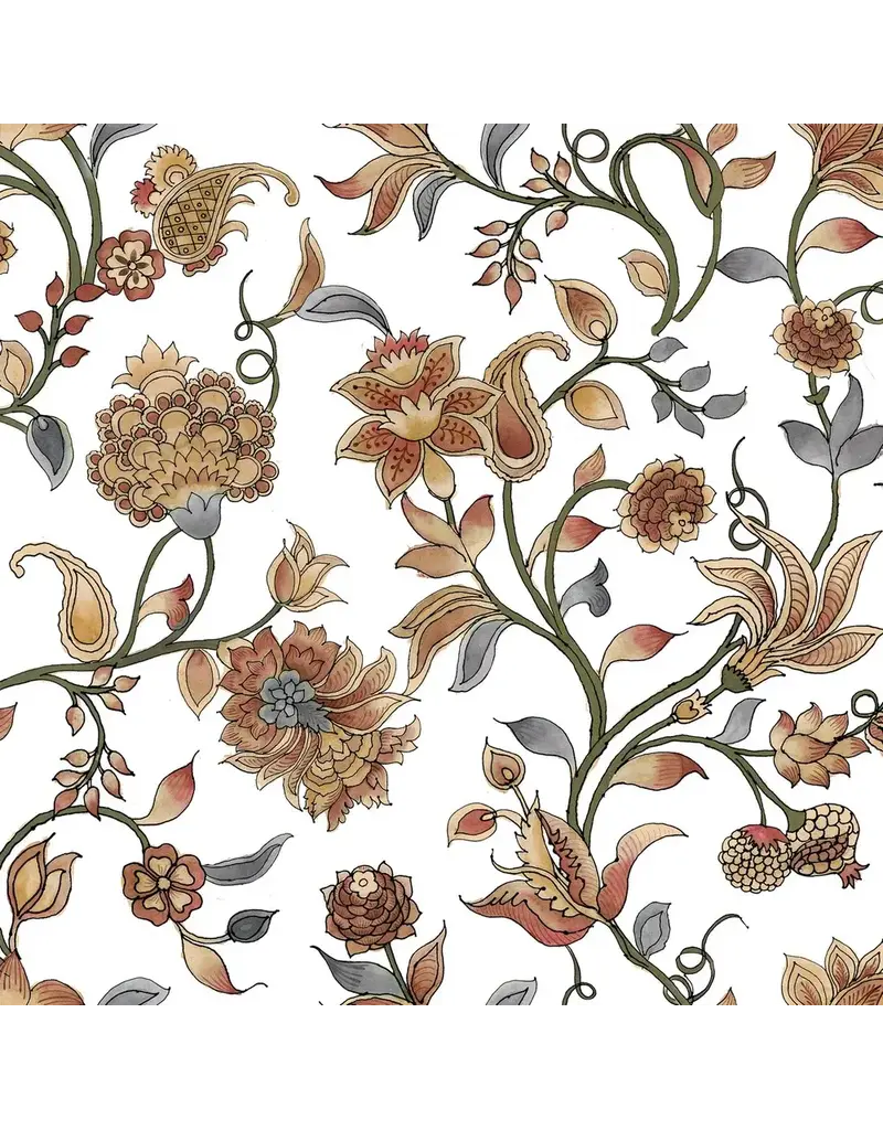Brunelli Susan Terracotta Floral White Tablecloth by Brunelli