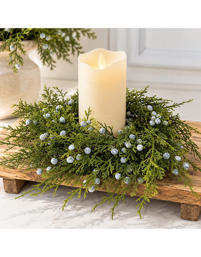 Juniper Berry Candle Wreath | 9" Round with 4" Center