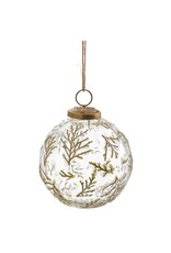adv Winter Woodland Glass Ball Ornament with smoky glass nd green details | Antique Gold