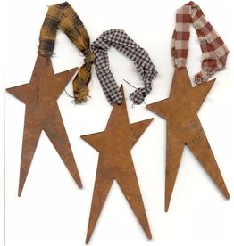 RUSTY TIN STAR 5 1/2" WITH HOMESPUN FABRIC (GREEN) PACKAGED 12