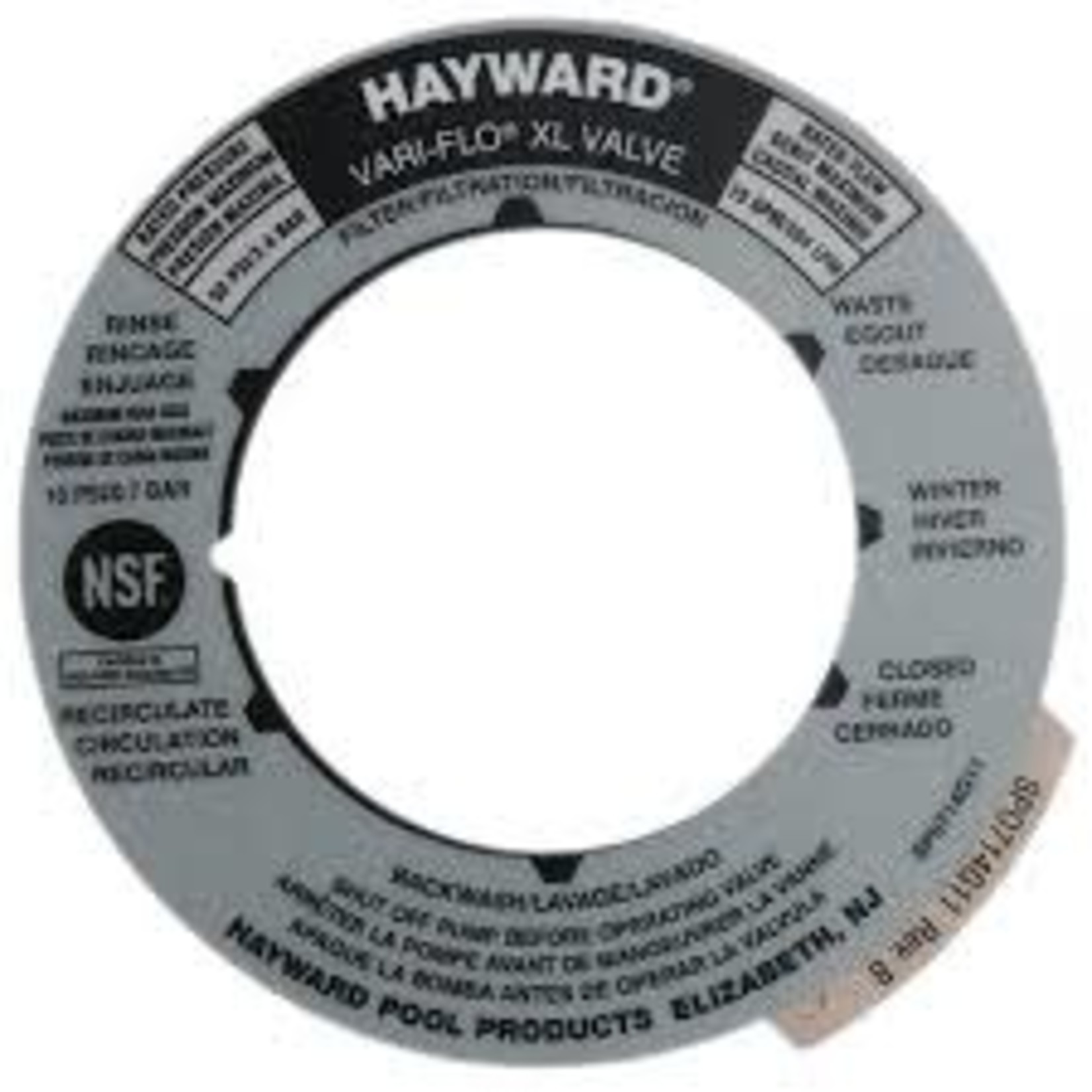 Hayward HAYWARD FILTER COVER LABEL