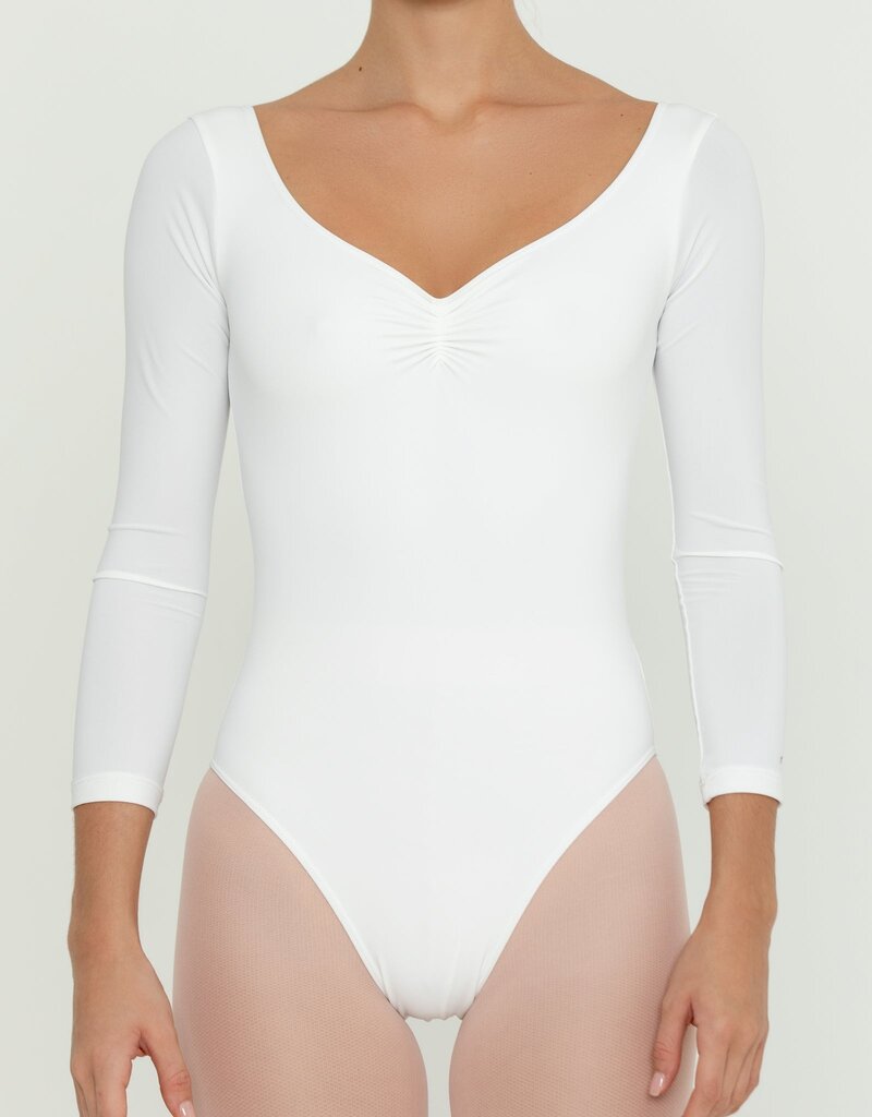 Bullet Pointe Pinch Front Long Sleeve Leotard - White