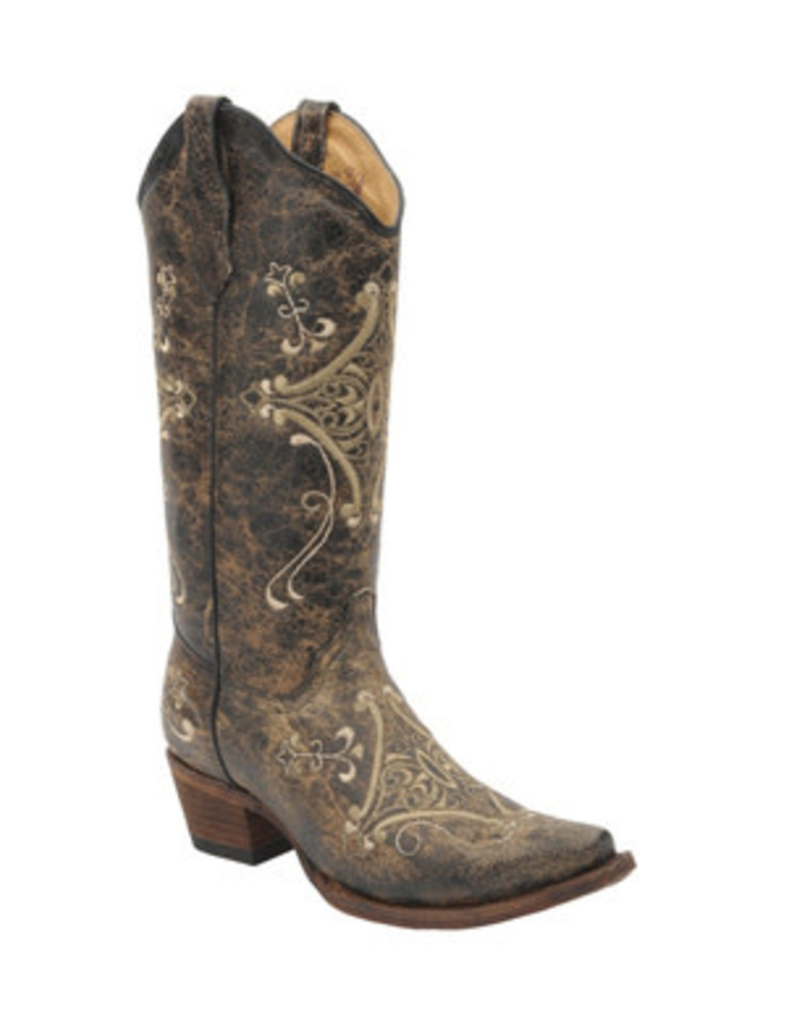 Circle G Ladies L5048 Black Crackle Embroidery Western Boots